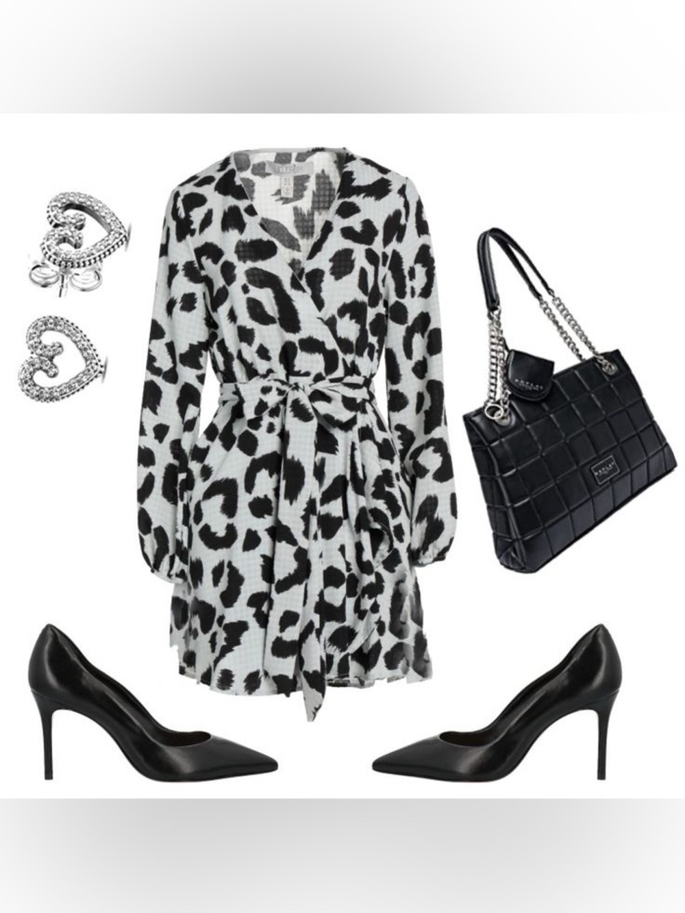 Liquorish Animal Print Mini Wrap Dress with Long Sleeves